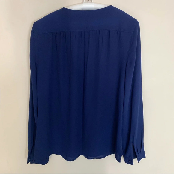Ann Taylor Loft Navy Blue Long Button Front Sleeve  Blouse M - Picture 2 of 10